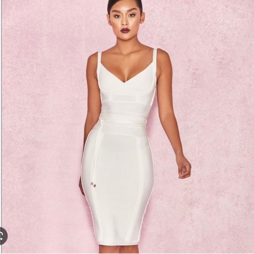 House Of CB, 'Belice' White Tie Waist Bandage Dress, Size XS